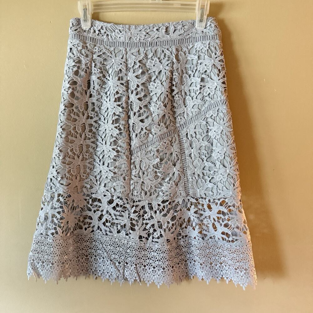 Wedding Guest Cocktail Chic Preppy Coquette Lace Midi Skirt Small S Floral Blue